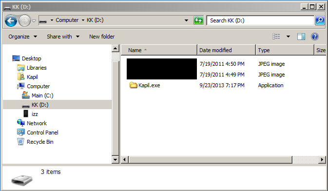explorer window showing my usb drive